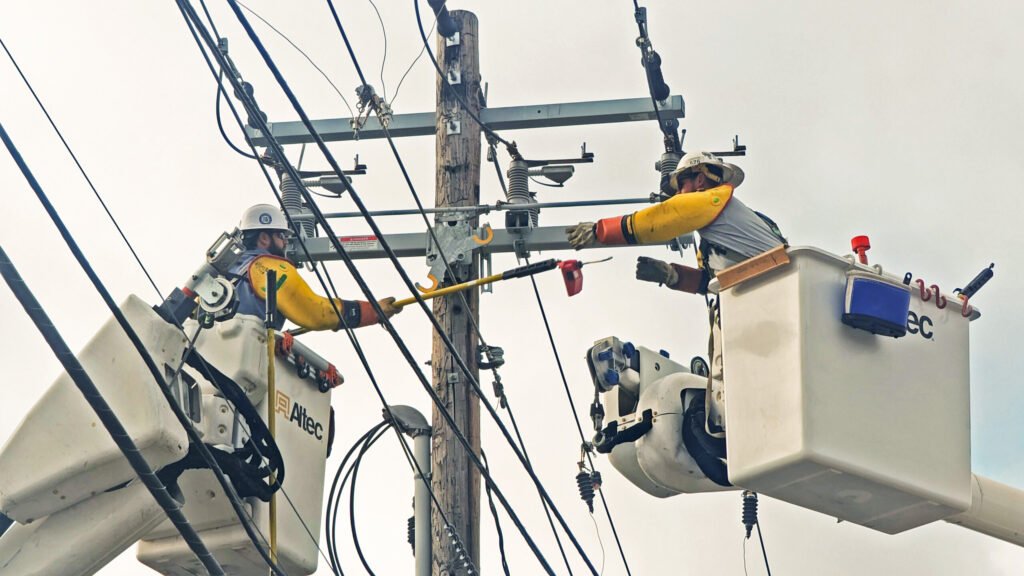 PEC crews work on the Johnson City substation conversion on Tuesday, March 12. All work was performed on de-energized equipment.